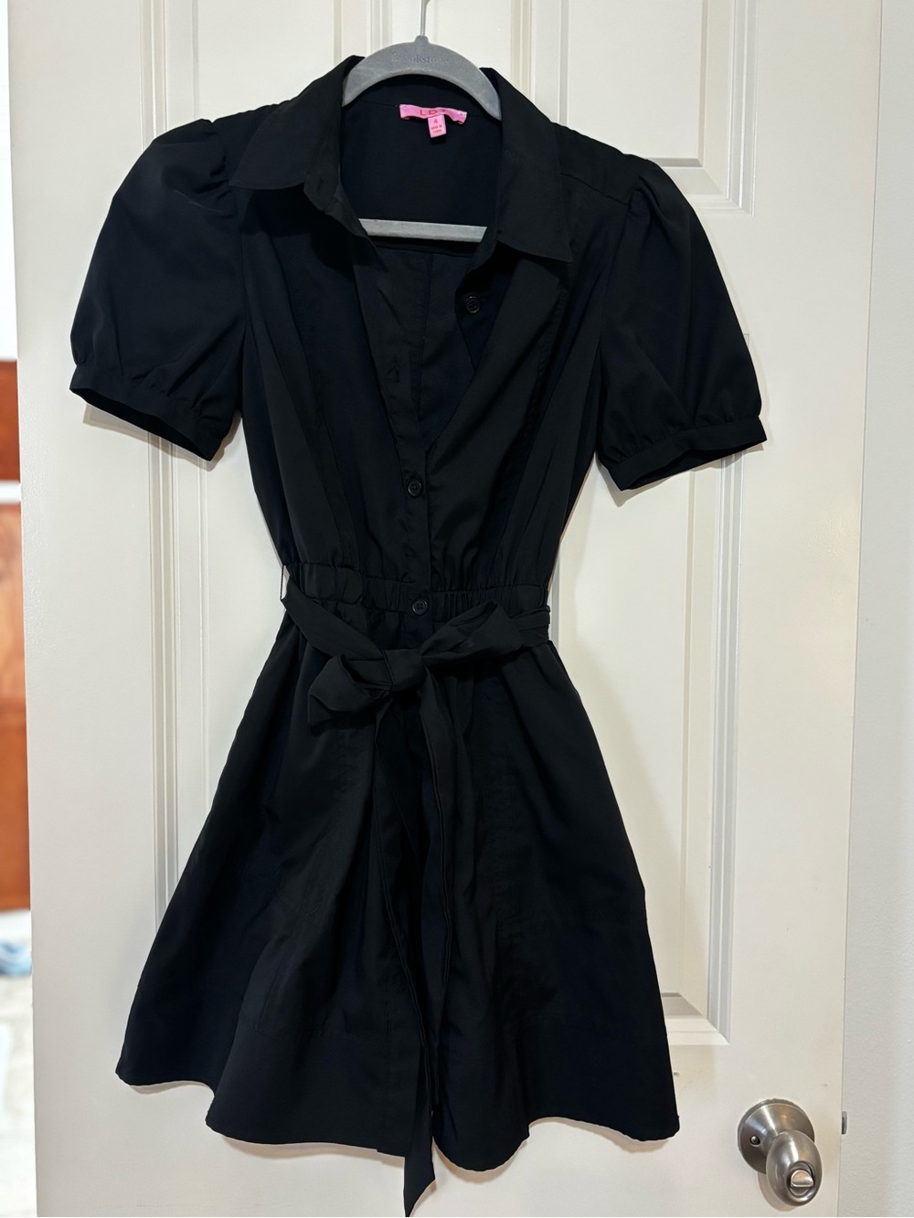 Black Short-Sleeve Belted Mini Dress
